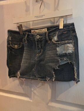 Y2k Hollister Distressed Dark Blue Denim Mini Skirt